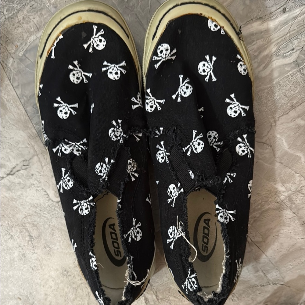 Soda Black Skull Slip-On Sneakers